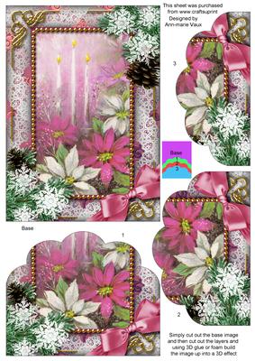 Pink Poinsettia Snow One Edge Scallop Bottom 7x5inch Stacker