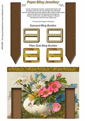 Mixed Flower Basket Double Bling Buckle & Leather Straps Card Top