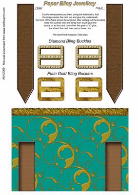 Ornate Aqua Swirl Double Bling Buckle & Leather Straps Card Front
