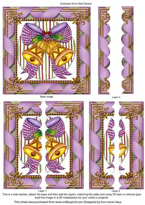 Christmas Bells Ribbon 5inch Square Scalloped 2 Side Stacker
