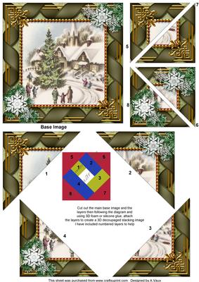 Village Scene Ribbon 5inch Triangle Edge Spiral Stacker