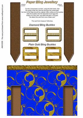 Ornate Blue Swirl Double Bling Buckle & Leather Strap Card Front
