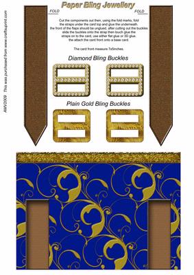 Ornate Dark Blue Double Bling Buckle & Leather Strap Card Front