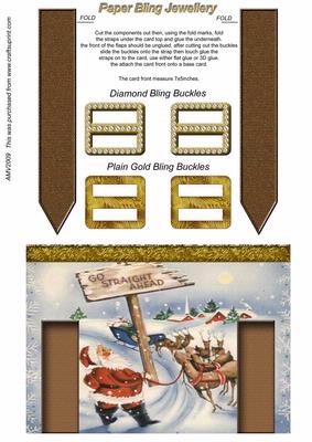 Santa & Reindeer Double Bling Buckle & Leather Straps Card Top