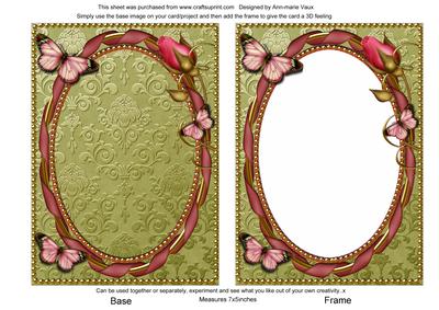 Green Pink Butterfly 7x5inch Plain Card Front and Frame