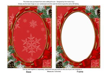 Christmas Red Snow Ornate 7x5inch Card Front and Frame