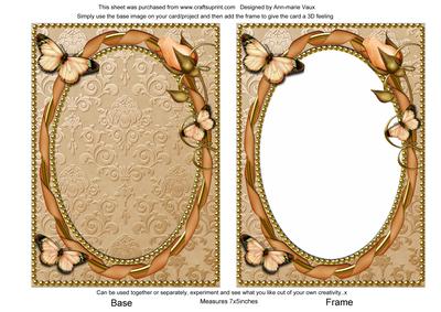 Coffee Butterfly Ornate 7x5inch Card Front and Frame