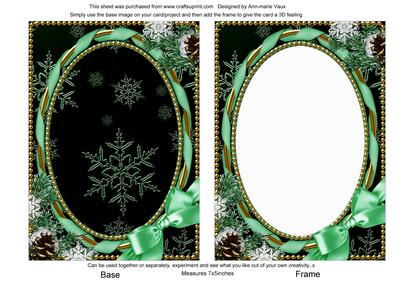 Black Green Snowflake Ornate 7x5inch Card Front and Front