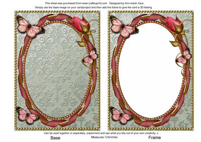 Grey Pink Butterfly Ornate 7x5inch Card Front and Fram