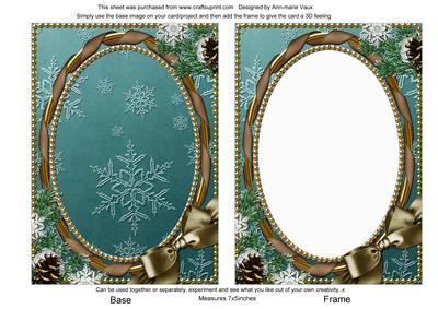 Teal Chocolate Snowflake Ornate 7x5in Card Front and Frame