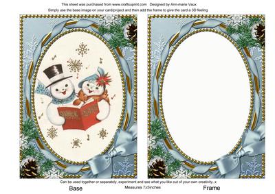 Singing Snow Couple Ornate 7x5 Picture Card Front and Front