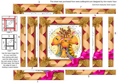 Cute Reindeer Trio Spiral Edge Stacker Card Front