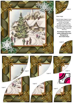 Village Scene Ribbon 6 Inch Duo Corner Stack Card Front