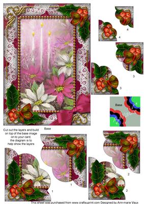Pink Poinsettia Holly 7x5inch Scalloped Duo Corner Stacker