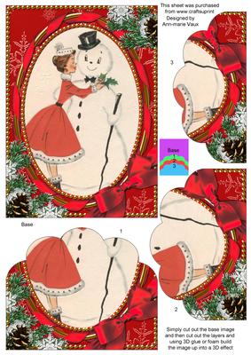 Mummy Kissing Snowman One Edge Scallop Bottom 7x5in Stacker