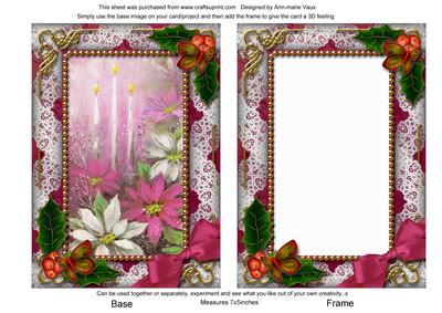 Pink Poinsettia Holly 7x5in Picture Card Front and Frame