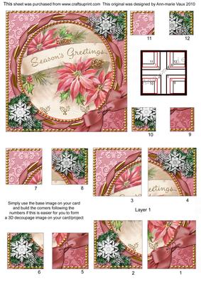 Pink Poinsettia Circle Snow All 4 Corner Stacker Card Front
