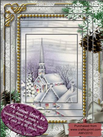 Blue Church Snow Tunnel Card Topper A4 Kit