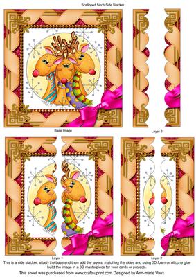 Cute Reindeer Trio 5inch Square Scalloped 2 Side Stacker