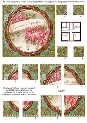Pink Poinsettia Gold All 4 Corner Stacker Card Front