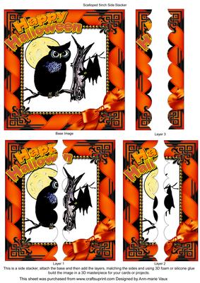 Hoot Halloween 5inch Square Scalloped 2 Side Stacker