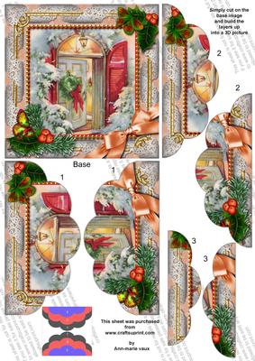 Christmas Door Holly 5in Top N Bottom Round Scallop Stacker
