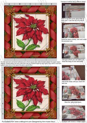 Red Poinsettia 5inch 3D Paper Weaving Sheet