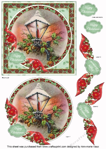 Christmas Lantern Happy Christmas 6inch Circle Decoupage Topper