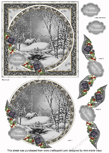 Snowy Walk Happy Christmas 6inch Circle Decoupage Topper