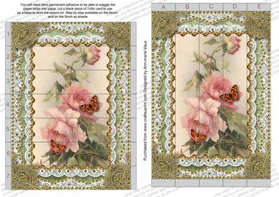 Pink Butterfly Roses Gold 7x5inch 3D Paper Weaving Sheet