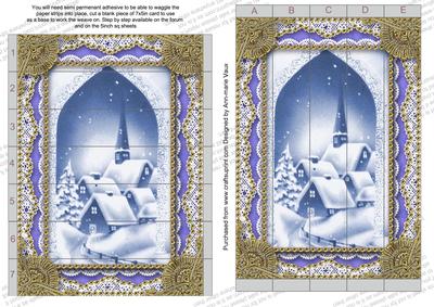 Christmas Blue Village Gold 7x5inch 3D Paper Weaving Sheet