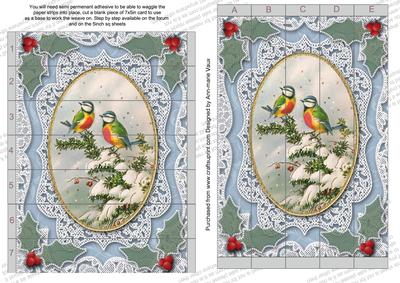 Christmas Blue Tits Lace 7x5inch 3D Paper Weaving Sheet