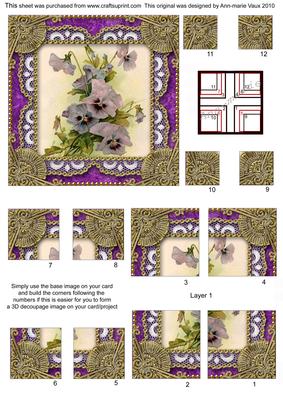 Purple Pansies Gold All 4 Corner Stacker Card Front