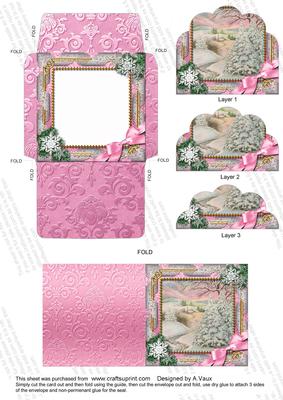 Xmas Stream Snow Card Envelope Scallop Bottom Stacker Aio