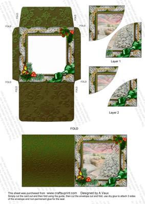 Christmas Stream Holly Card Envelope 2 Corner Stacker Aio
