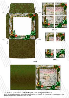 Christmas Stream Holly Card Envelope 4 Corner Stacker Aio