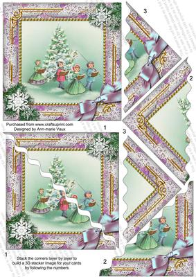 Carol Singers Snow 5in Scallop Triangle Corner Stacker