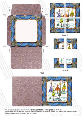 Happy Holiday Trees Mini Card Envelope 4 Corner Stacker Aio