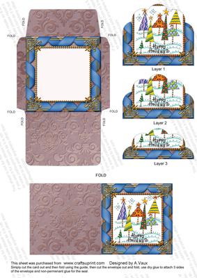 Happy Holiday Trees Card Envelope Scallop Bottom Stacker