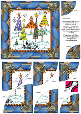 Happy Holiday Trees 6 Inch Duo Corner Stack Card Front