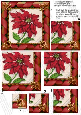 Red Poinsettia Ribbon 5in Square One Corner Stacker