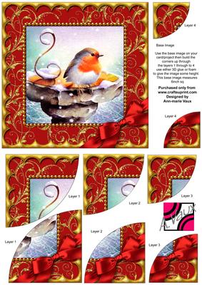 Christmas Red Robin Scallop 6in Duo Corner Stack Card Front