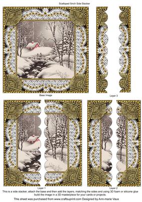 Christmas Snow Scene 5inch Square Scalloped 2 Side Stacker