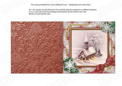 Church Lights on Snow 5in Square Folded Picture Card