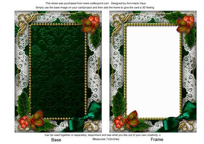Red Poinsettia Holly Ornate 7x5in Plain Card Front and Frame