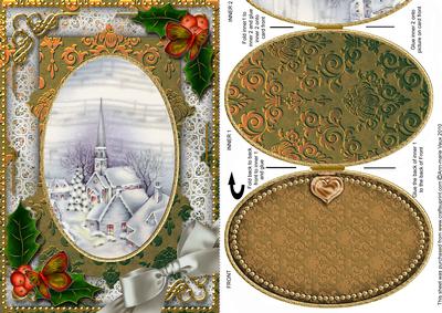 Blue Church Holly Christmas A5 Locket Card Front
