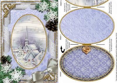 Blue Church Snow Christmas A5 Locket Card Front