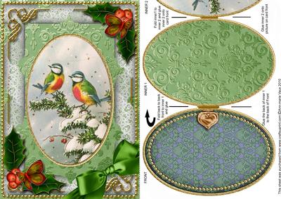 Christmas Blue Tits Holly A5 Locket Card Front