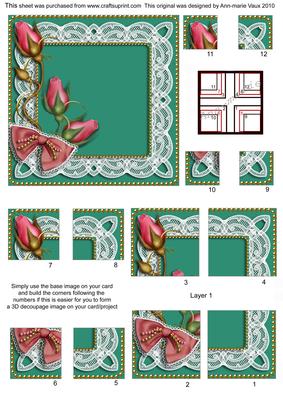 Teal Pink Roses 5in All 4 Corner Stacker Card Front