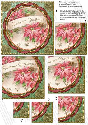 Pink Poinsettia Gold 5in Square One Corner Stacker